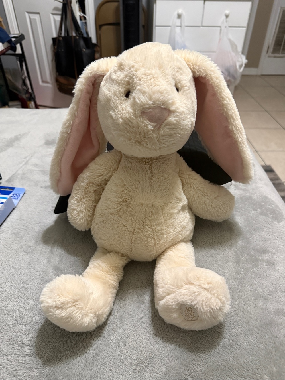 Plush Bunny Stuffed Animal - Cream with Pink Ears